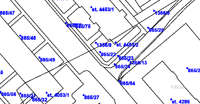 Parcela st. 865/22 v KÚ Blansko, Katastrální mapa