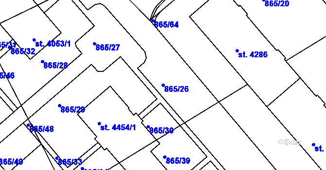 Parcela st. 865/26 v KÚ Blansko, Katastrální mapa