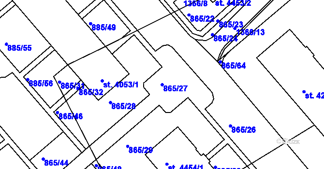 Parcela st. 865/27 v KÚ Blansko, Katastrální mapa