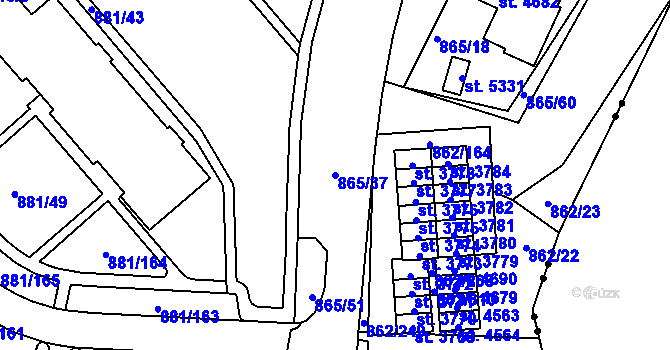 Parcela st. 865/37 v KÚ Blansko, Katastrální mapa