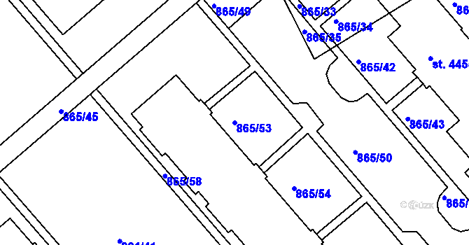 Parcela st. 865/53 v KÚ Blansko, Katastrální mapa