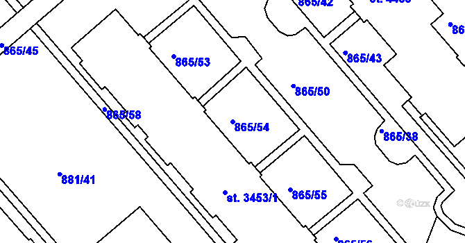 Parcela st. 865/54 v KÚ Blansko, Katastrální mapa