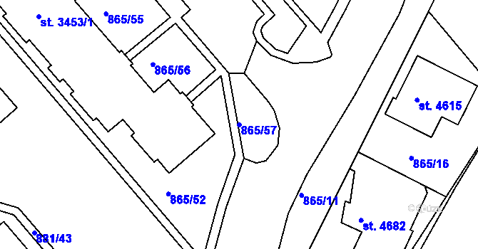 Parcela st. 865/57 v KÚ Blansko, Katastrální mapa