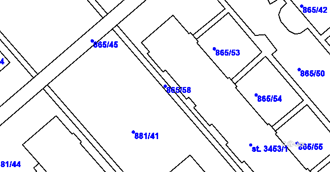 Parcela st. 865/58 v KÚ Blansko, Katastrální mapa