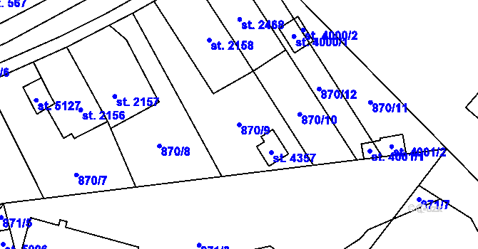 Parcela st. 870/9 v KÚ Blansko, Katastrální mapa