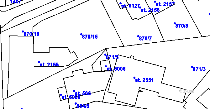 Parcela st. 871/5 v KÚ Blansko, Katastrální mapa