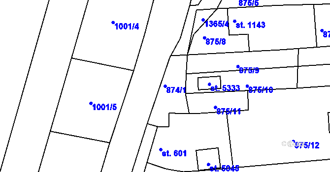 Parcela st. 874/1 v KÚ Blansko, Katastrální mapa