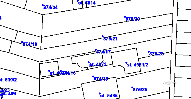 Parcela st. 874/17 v KÚ Blansko, Katastrální mapa
