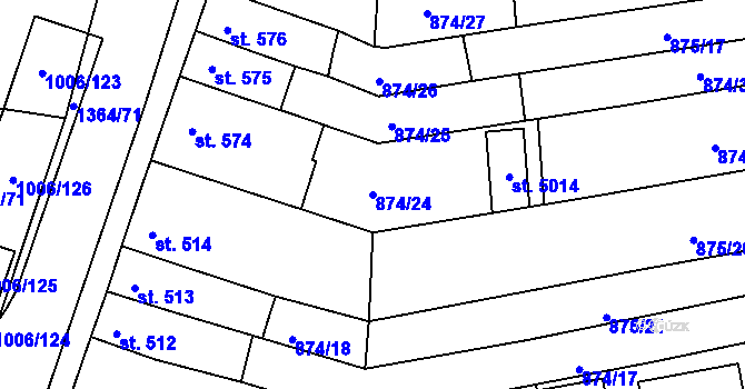 Parcela st. 874/24 v KÚ Blansko, Katastrální mapa