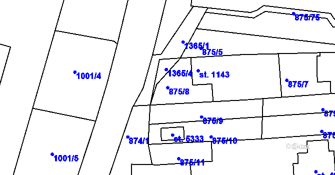 Parcela st. 875/8 v KÚ Blansko, Katastrální mapa