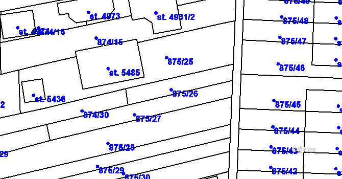 Parcela st. 875/26 v KÚ Blansko, Katastrální mapa