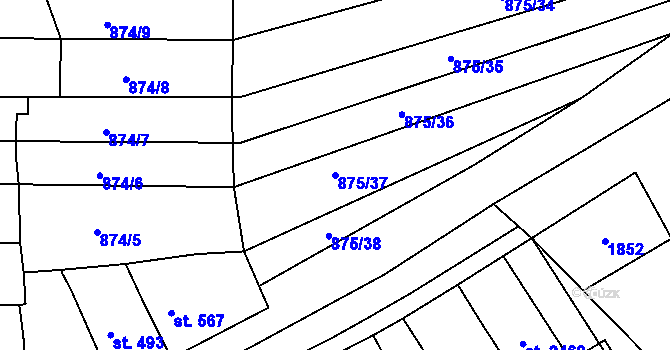 Parcela st. 875/37 v KÚ Blansko, Katastrální mapa