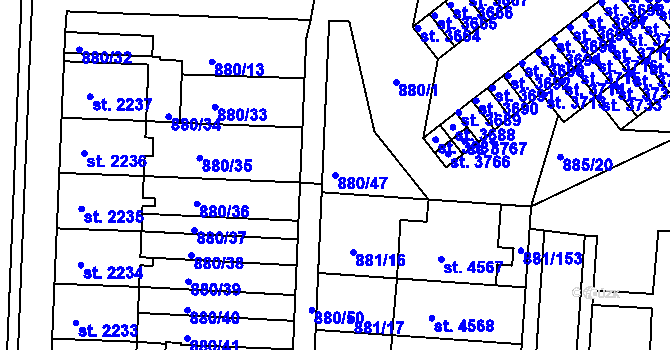 Parcela st. 880/47 v KÚ Blansko, Katastrální mapa