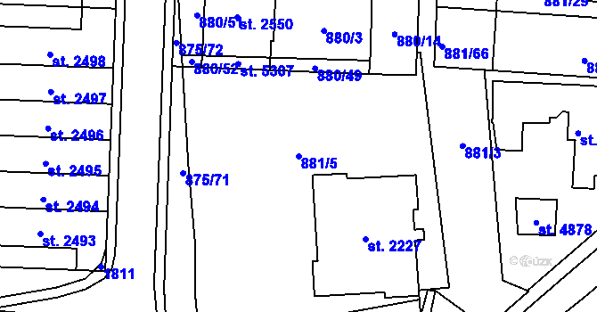 Parcela st. 881/5 v KÚ Blansko, Katastrální mapa