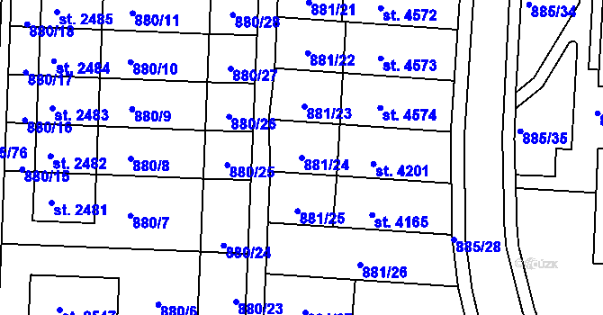 Parcela st. 881/24 v KÚ Blansko, Katastrální mapa