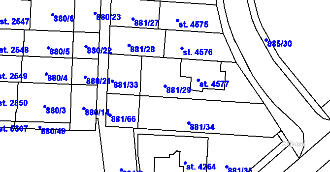 Parcela st. 881/29 v KÚ Blansko, Katastrální mapa