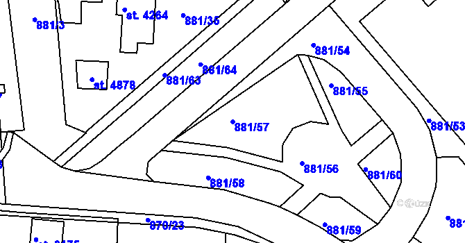 Parcela st. 881/57 v KÚ Blansko, Katastrální mapa