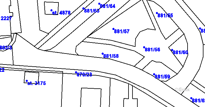 Parcela st. 881/58 v KÚ Blansko, Katastrální mapa