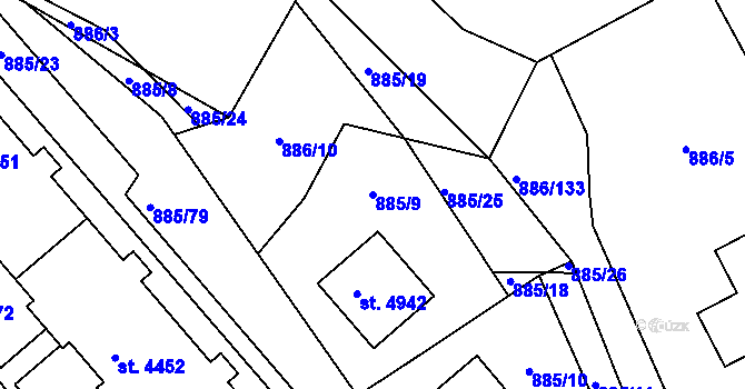 Parcela st. 885/9 v KÚ Blansko, Katastrální mapa