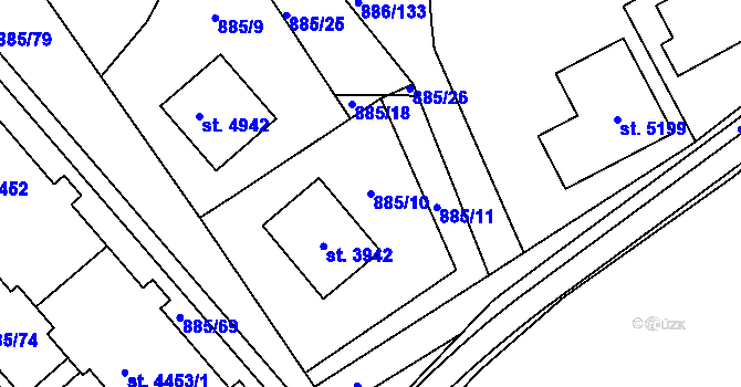 Parcela st. 885/10 v KÚ Blansko, Katastrální mapa