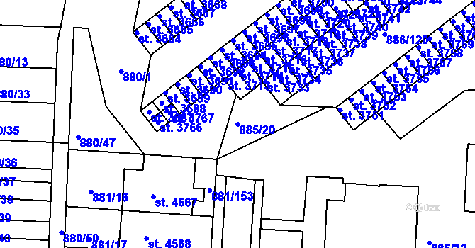 Parcela st. 885/20 v KÚ Blansko, Katastrální mapa