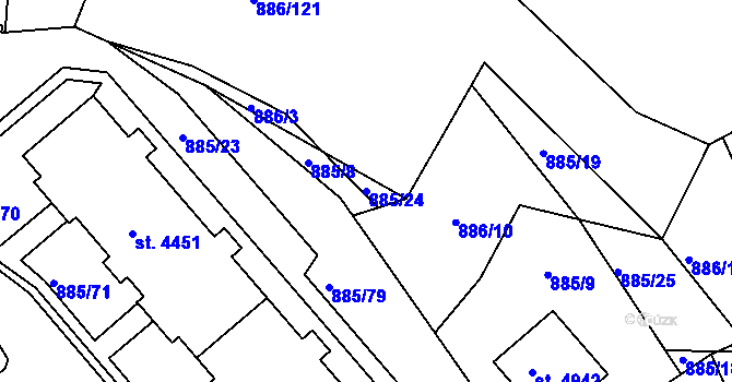 Parcela st. 885/24 v KÚ Blansko, Katastrální mapa