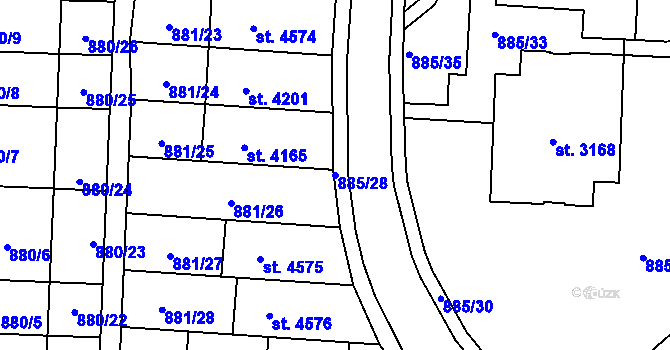 Parcela st. 885/28 v KÚ Blansko, Katastrální mapa