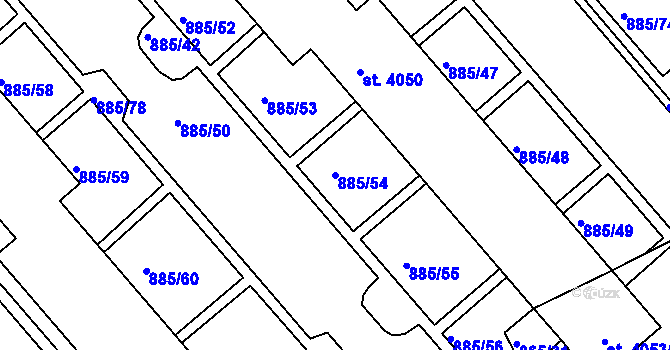 Parcela st. 885/54 v KÚ Blansko, Katastrální mapa