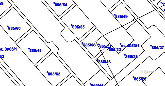 Parcela st. 885/56 v KÚ Blansko, Katastrální mapa