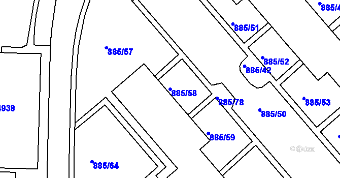 Parcela st. 885/58 v KÚ Blansko, Katastrální mapa