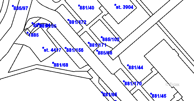 Parcela st. 885/68 v KÚ Blansko, Katastrální mapa