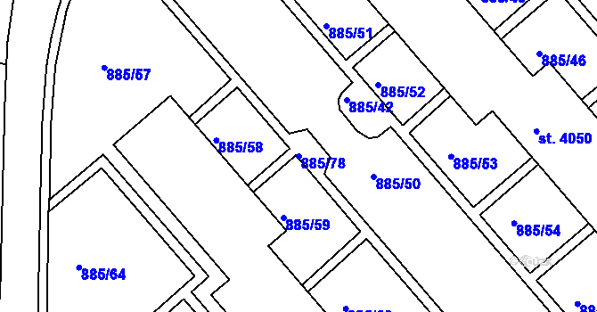 Parcela st. 885/78 v KÚ Blansko, Katastrální mapa