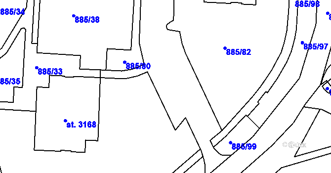 Parcela st. 885/81 v KÚ Blansko, Katastrální mapa