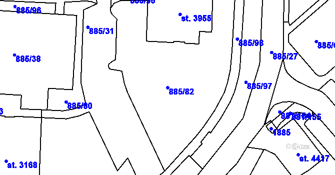Parcela st. 885/82 v KÚ Blansko, Katastrální mapa