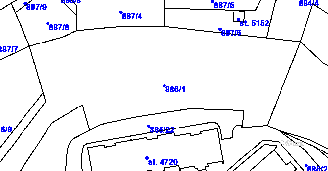 Parcela st. 886/1 v KÚ Blansko, Katastrální mapa