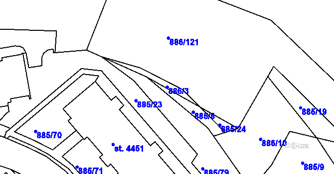 Parcela st. 886/3 v KÚ Blansko, Katastrální mapa