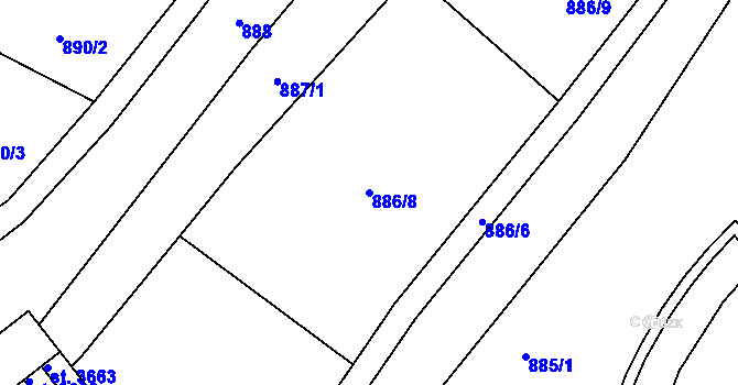Parcela st. 886/8 v KÚ Blansko, Katastrální mapa