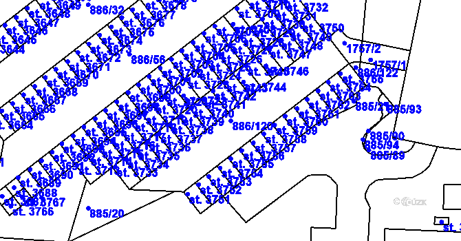Parcela st. 886/120 v KÚ Blansko, Katastrální mapa