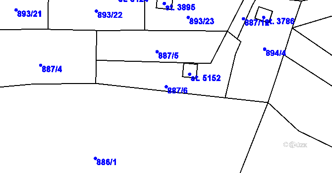 Parcela st. 887/6 v KÚ Blansko, Katastrální mapa