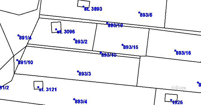 Parcela st. 893/10 v KÚ Blansko, Katastrální mapa