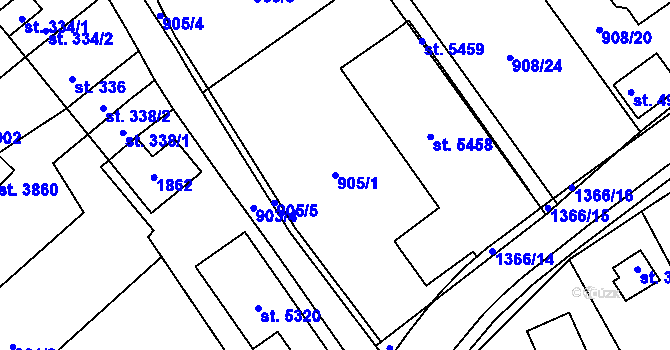 Parcela st. 905/1 v KÚ Blansko, Katastrální mapa