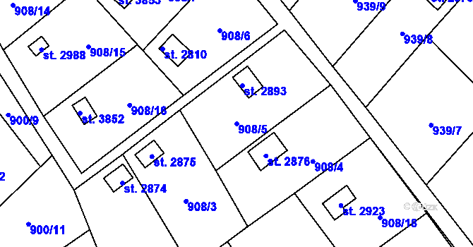 Parcela st. 908/5 v KÚ Blansko, Katastrální mapa