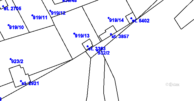 Parcela st. 932/2 v KÚ Blansko, Katastrální mapa