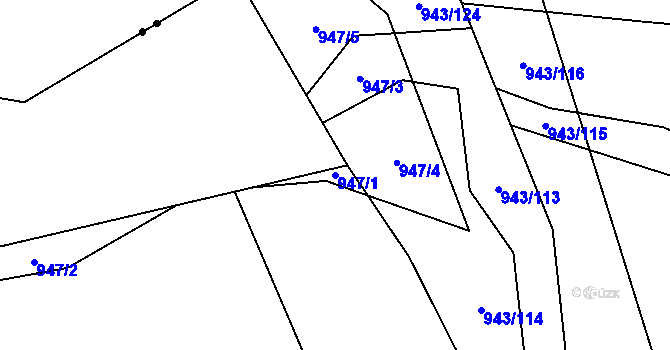 Parcela st. 947/1 v KÚ Blansko, Katastrální mapa