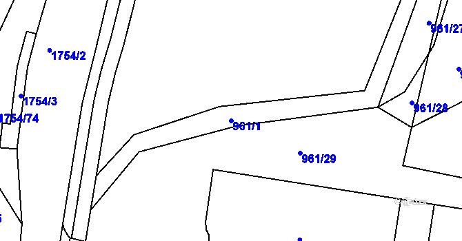 Parcela st. 961/1 v KÚ Blansko, Katastrální mapa