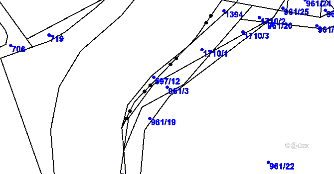 Parcela st. 961/3 v KÚ Blansko, Katastrální mapa