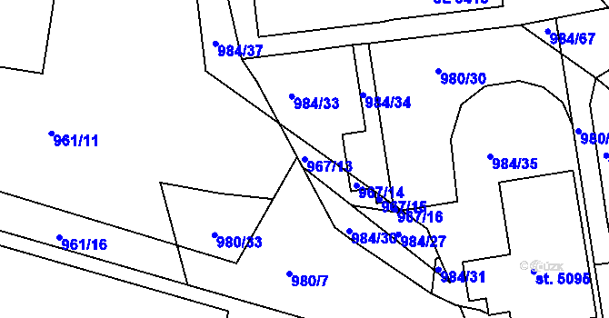 Parcela st. 967/13 v KÚ Blansko, Katastrální mapa