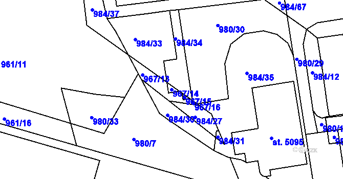 Parcela st. 967/14 v KÚ Blansko, Katastrální mapa