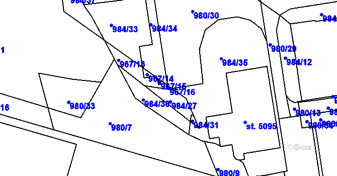 Parcela st. 967/16 v KÚ Blansko, Katastrální mapa