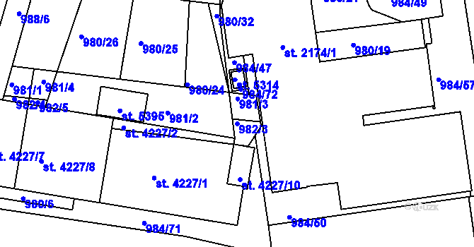 Parcela st. 982/3 v KÚ Blansko, Katastrální mapa
